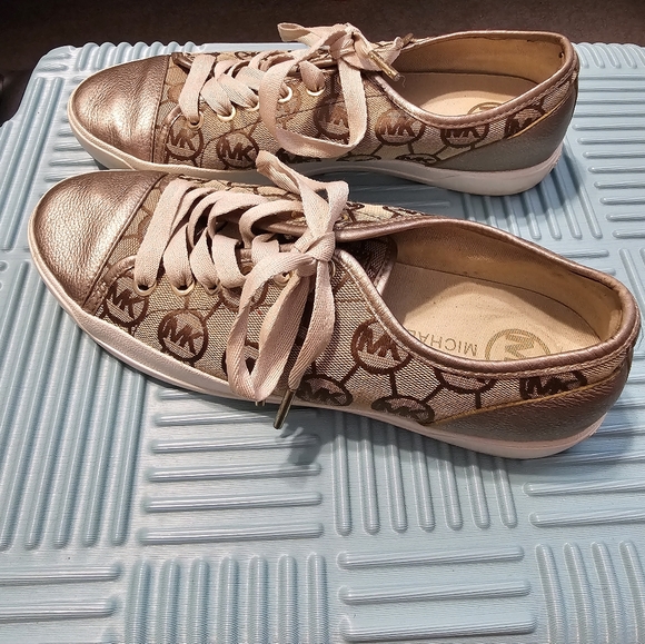 Michael Kors Women's Brown and Gold Sneakers - Picture 2 of 3